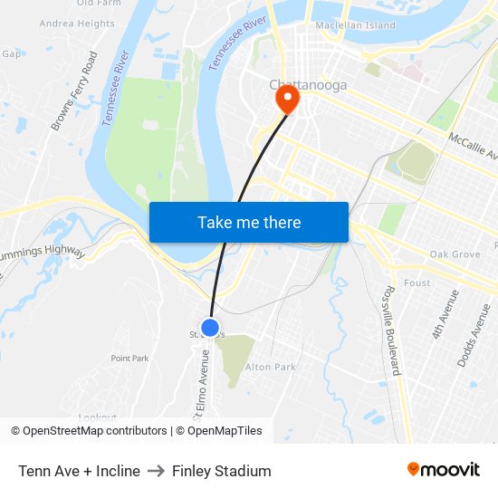 Tenn Ave + Incline to Finley Stadium map