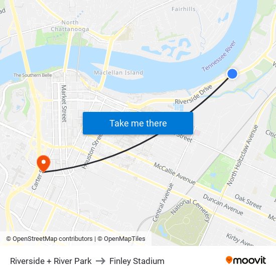 Riverside + River Park to Finley Stadium map