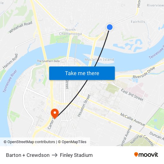 Barton + Crewdson to Finley Stadium map