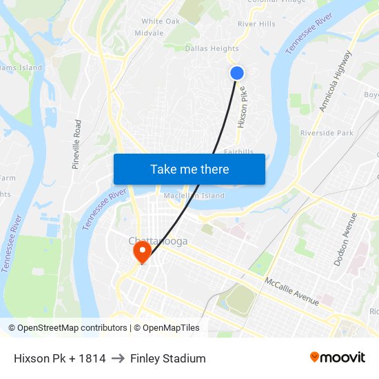 Hixson Pk + 1814 to Finley Stadium map