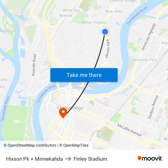 Hixson Pk + Minnekahda to Finley Stadium map