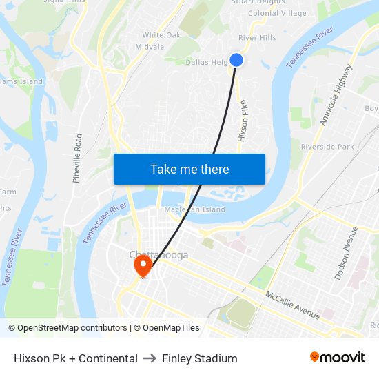 Hixson Pk + Continental to Finley Stadium map