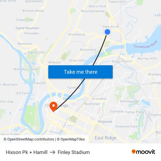 Hixson Pk + Hamill to Finley Stadium map