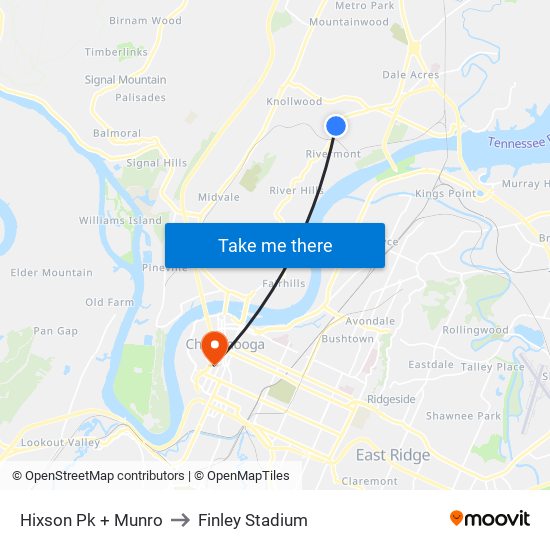 Hixson Pk + Munro to Finley Stadium map