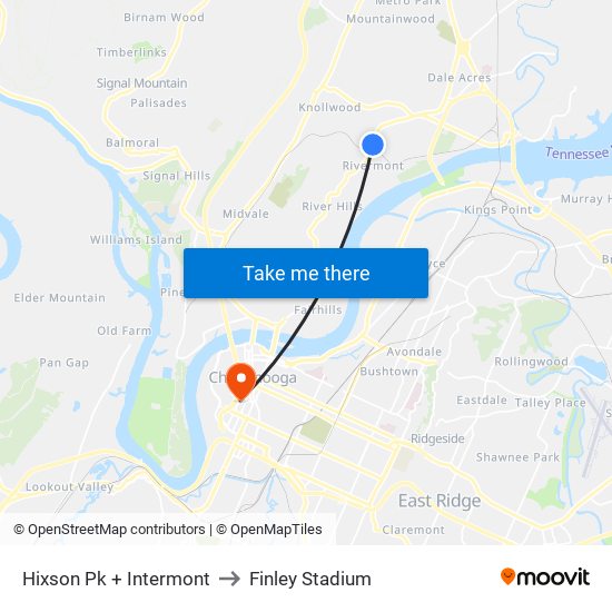 Hixson Pk + Intermont to Finley Stadium map