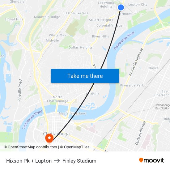 Hixson Pk + Lupton to Finley Stadium map