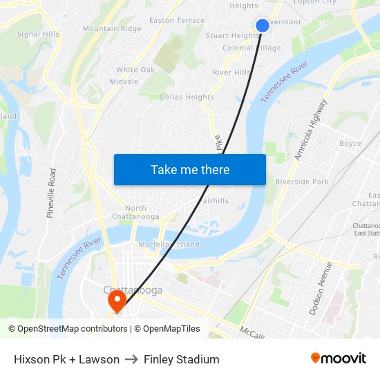 Hixson Pk + Lawson to Finley Stadium map