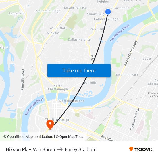 Hixson Pk + Van Buren to Finley Stadium map
