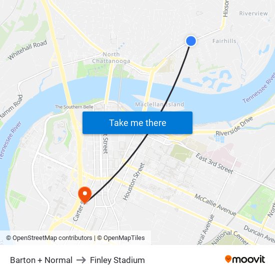 Barton + Normal to Finley Stadium map