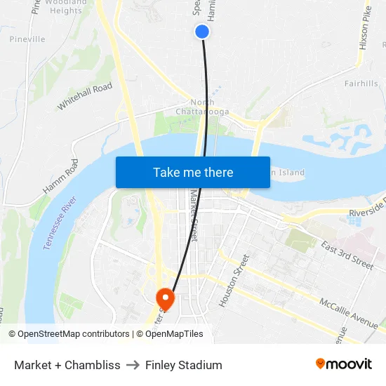 Market & Chambliss-1 to Finley Stadium map