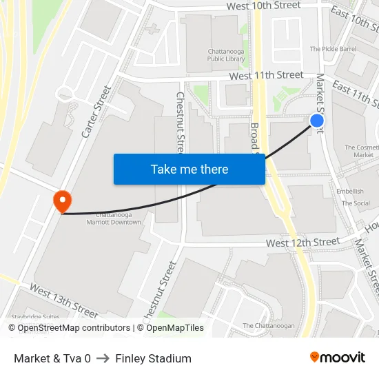Market & Tva 0 to Finley Stadium map
