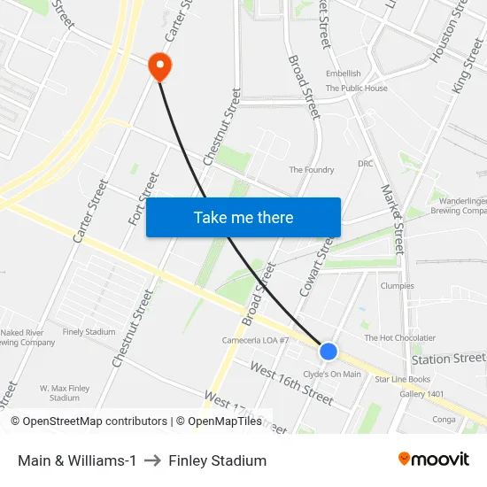 Main & Williams-1 to Finley Stadium map