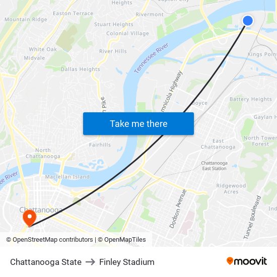 Chattanooga State to Finley Stadium map