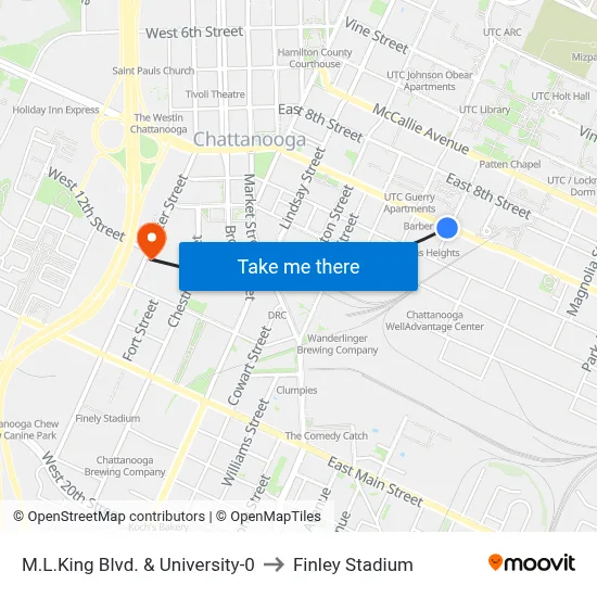 M.L.King Blvd. & University-0 to Finley Stadium map