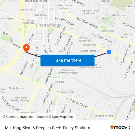 M.L.King Blvd. & Peeples-0 to Finley Stadium map