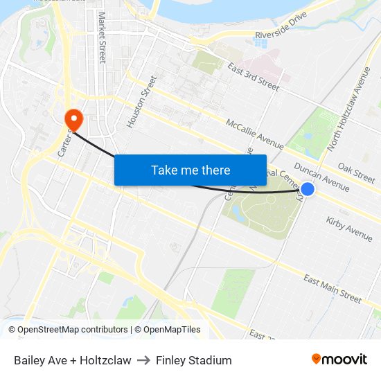 Bailey Ave + Holtzclaw to Finley Stadium map