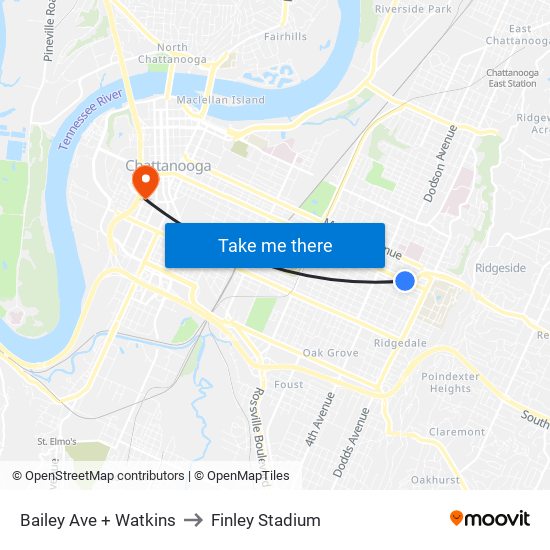 Bailey Ave + Watkins to Finley Stadium map