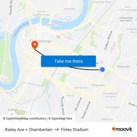 Bailey Ave + Chamberlain to Finley Stadium map