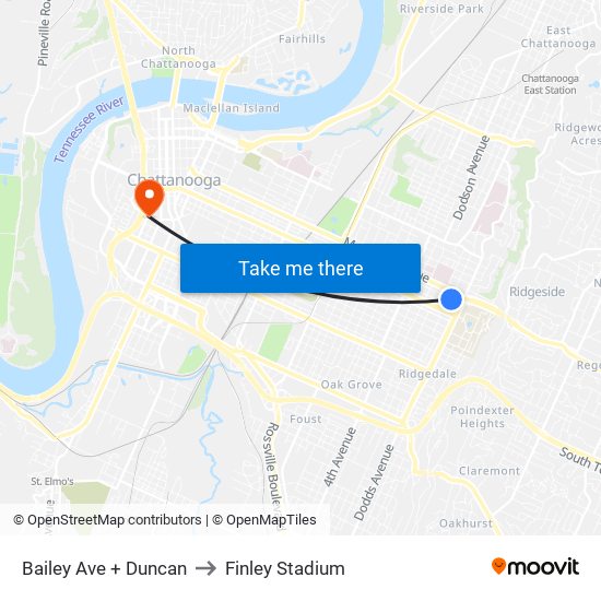 Bailey Ave + Duncan to Finley Stadium map