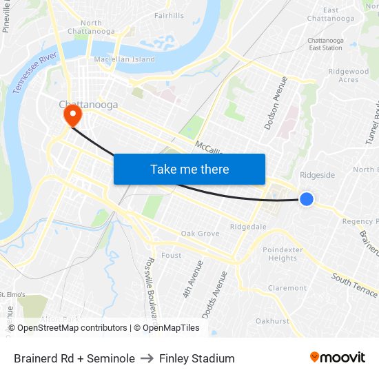 Brainerd Rd + Seminole to Finley Stadium map