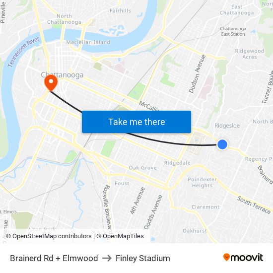 Brainerd Rd + Elmwood to Finley Stadium map