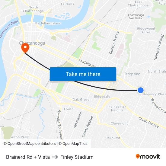 Brainerd Rd + Vista to Finley Stadium map