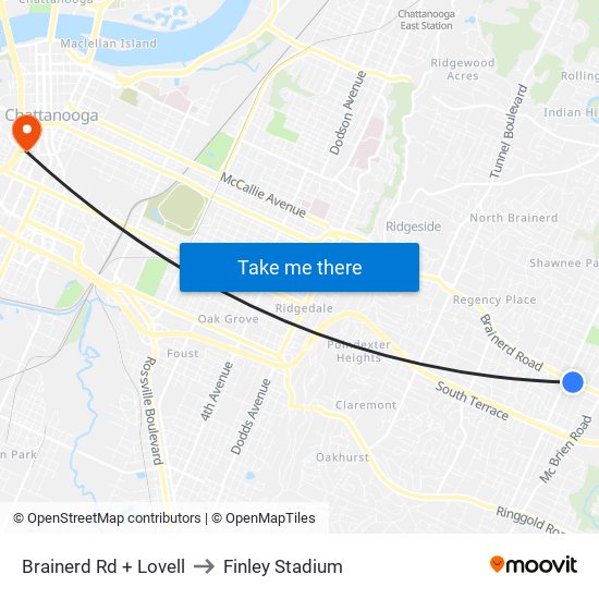 Brainerd Rd + Lovell to Finley Stadium map