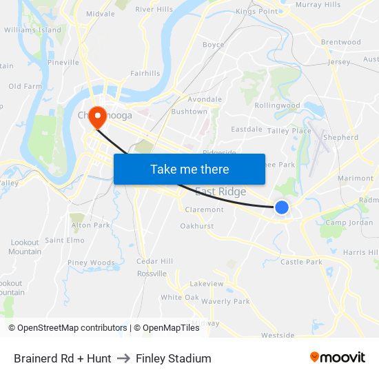 Brainerd Rd + Hunt to Finley Stadium map