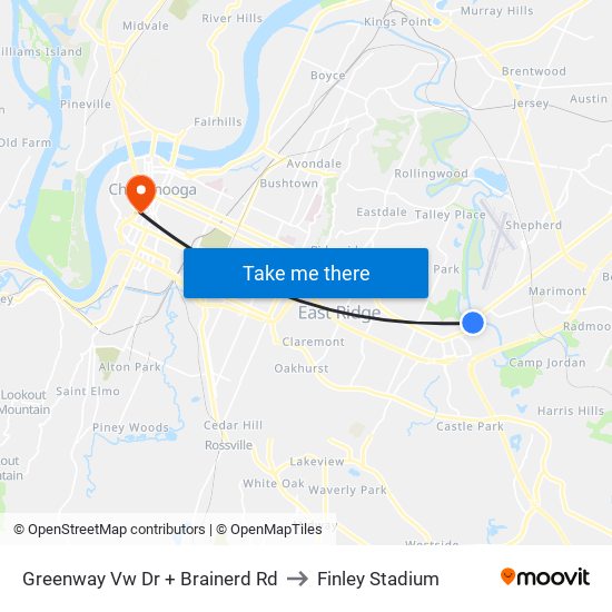 Greenway Vw Dr + Brainerd Rd to Finley Stadium map