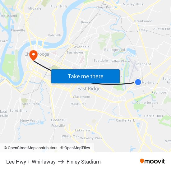 Lee Hwy + Whirlaway to Finley Stadium map
