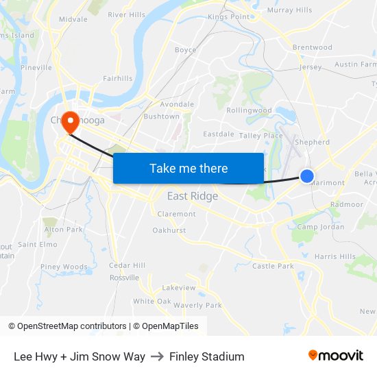Lee Hwy + Jim Snow Way to Finley Stadium map