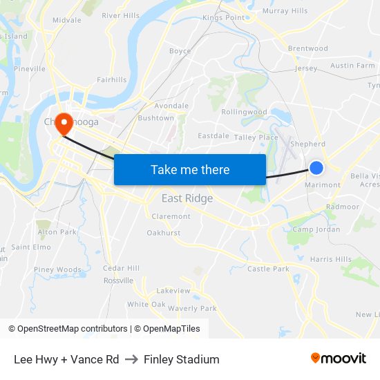 Lee Hwy + Vance Rd to Finley Stadium map