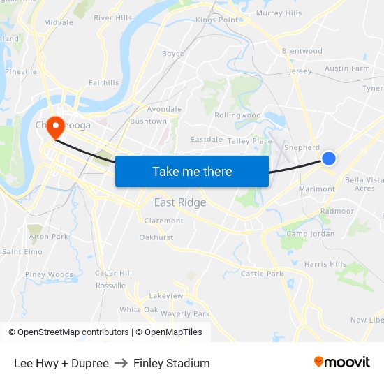 Lee Hwy + Dupree to Finley Stadium map