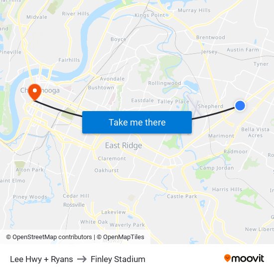 Lee Hwy + Ryans to Finley Stadium map