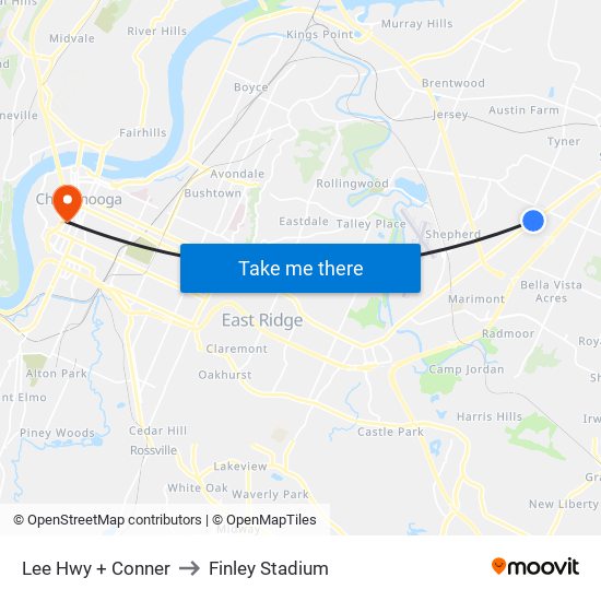 Lee Hwy + Conner to Finley Stadium map
