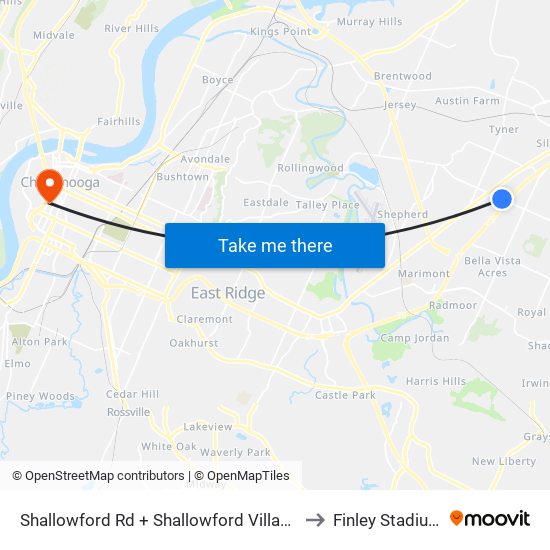 Shallowford Rd + Shallowford Village to Finley Stadium map