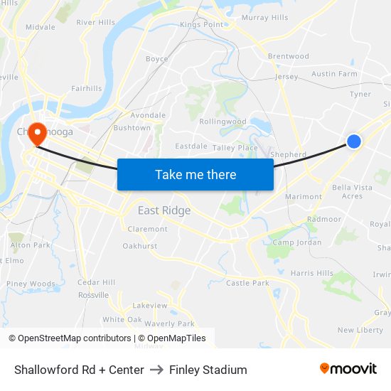 Shallowford Rd + Center to Finley Stadium map