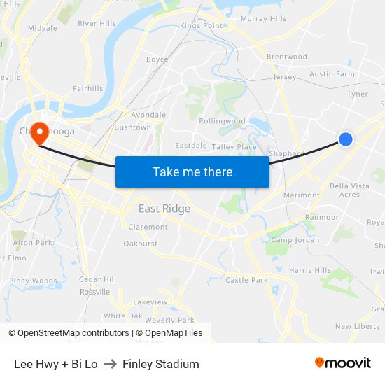Lee Hwy + Bi Lo to Finley Stadium map
