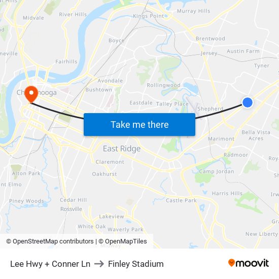 Lee Hwy + Conner Ln to Finley Stadium map