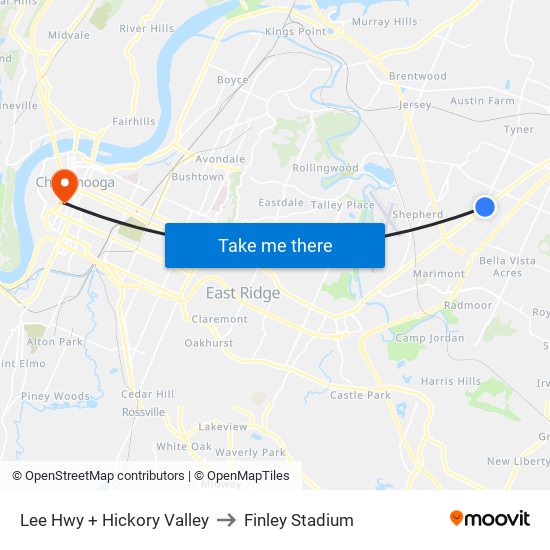 Lee Hwy + Hickory Valley to Finley Stadium map