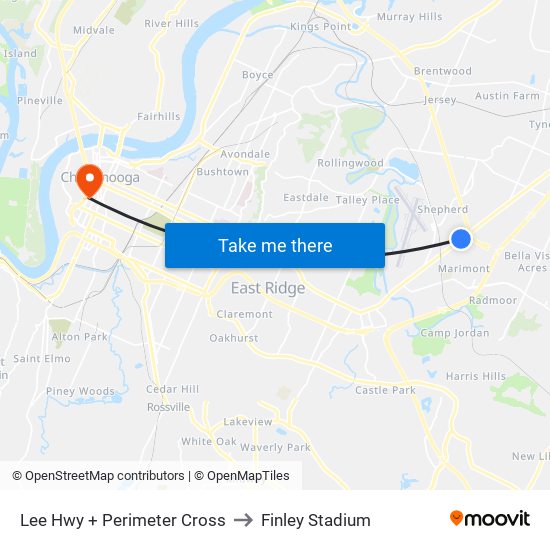 Lee Hwy + Perimeter Cross to Finley Stadium map