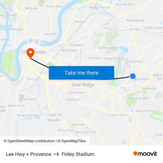 Lee Hwy + Provence to Finley Stadium map