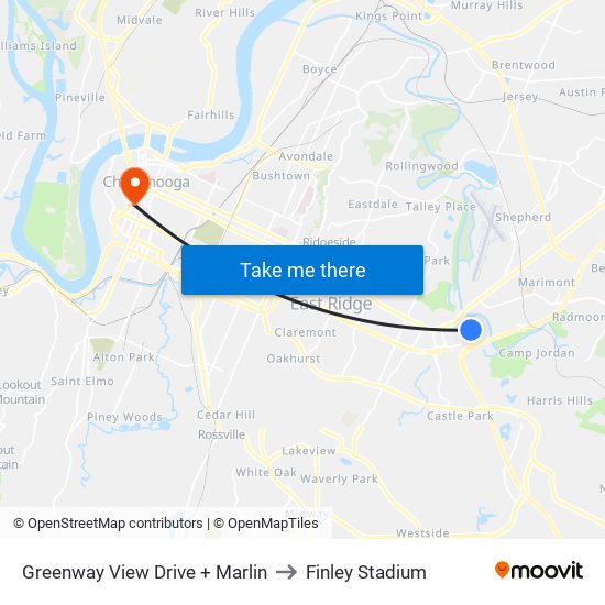 Greenway View Drive + Marlin to Finley Stadium map