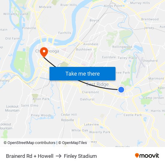 Brainerd Rd + Howell to Finley Stadium map