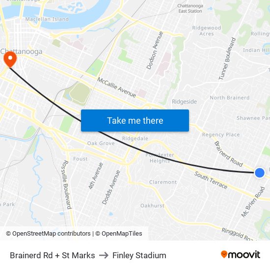 Brainerd Rd + St Marks to Finley Stadium map