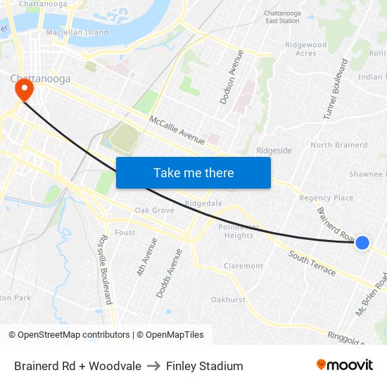 Brainerd Rd + Woodvale to Finley Stadium map