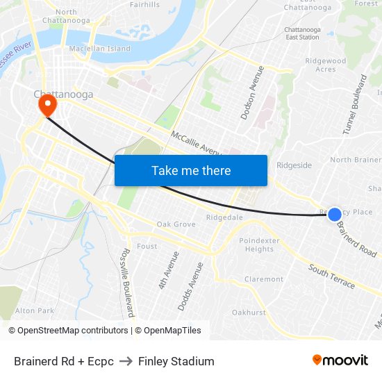 Brainerd Rd + Ecpc to Finley Stadium map