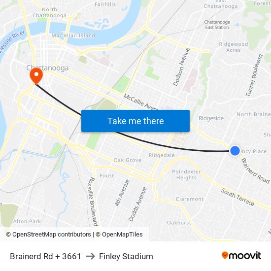 Brainerd Rd + 3661 to Finley Stadium map