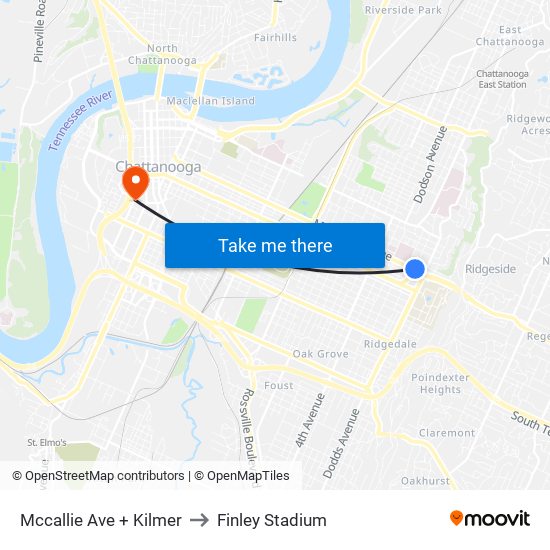 Mccallie Ave + Kilmer to Finley Stadium map