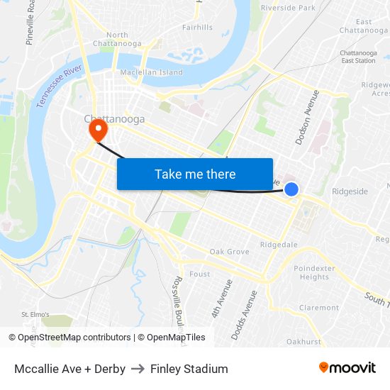 Mccallie Ave + Derby to Finley Stadium map